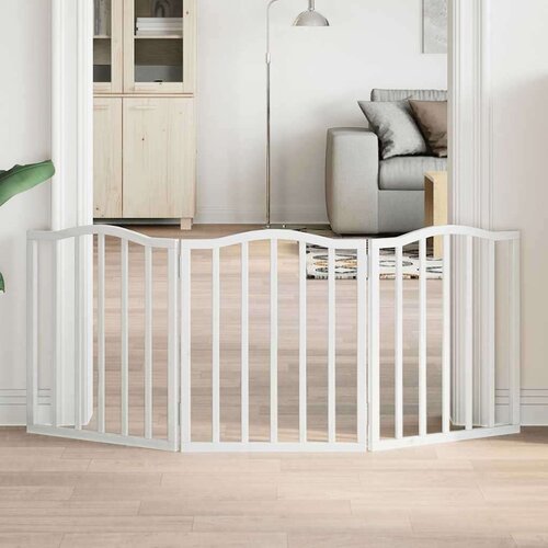 VidaXL Vrata za pse zložljiva 3 paneli bela 150 cm topolovina Slike