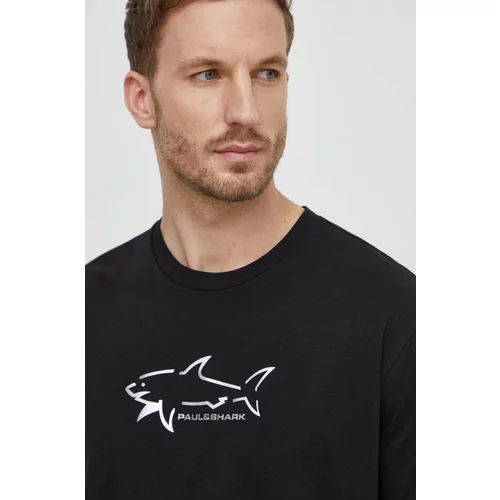 Paul&Shark Bombažna kratka majica moški, črna barva
