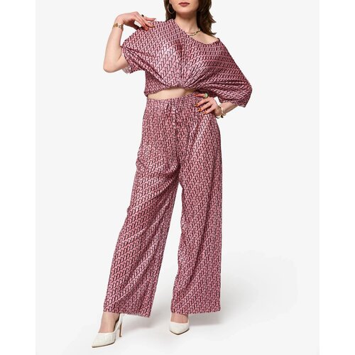 Resti Dark pink women's patterned pleated set - Clothing Cene