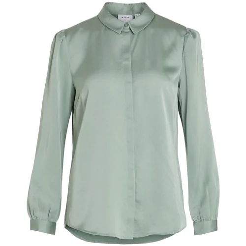 Vila Shirt Ellette Satin L/S - Green/Milieu Zelena