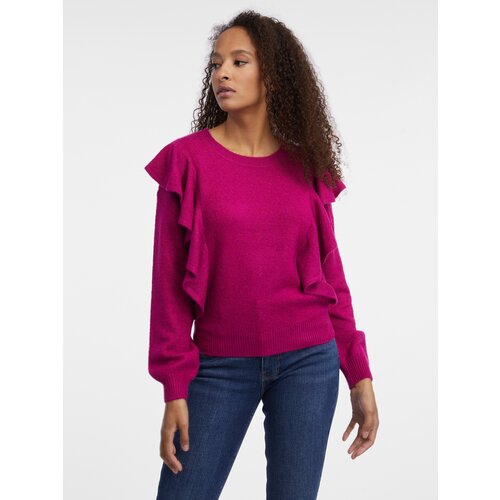 Orsay Dark pink ladies sweater with ruffles - Women Slike