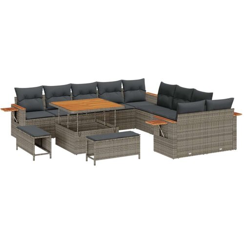  13 delni vrtni sofa set z blazinami Siva Poli ratan Akacija Slike