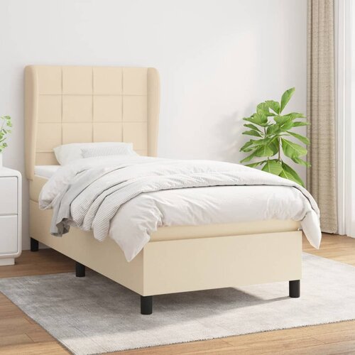 vidaXL Box spring postelja z vzmetnico krem 90x200 cm blago Cene