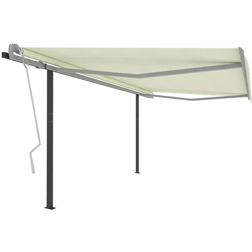 vidaXL Ročno zložljiva tenda s stebrički 4x3,5 m krem