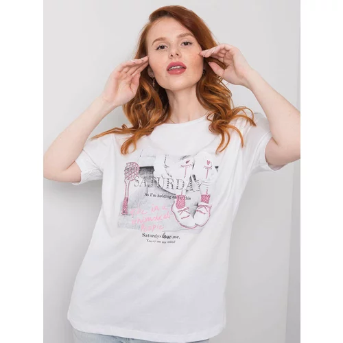 Fashion Hunters Women's white T-shirt with crystals