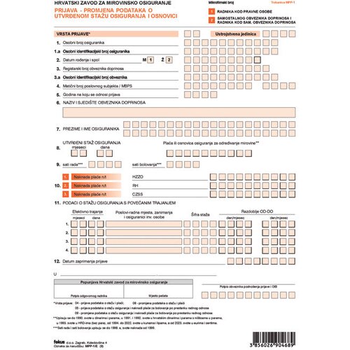  OBRAZAC MPP-1/E - SET PRIJAVA PK10 FOKUS Cene