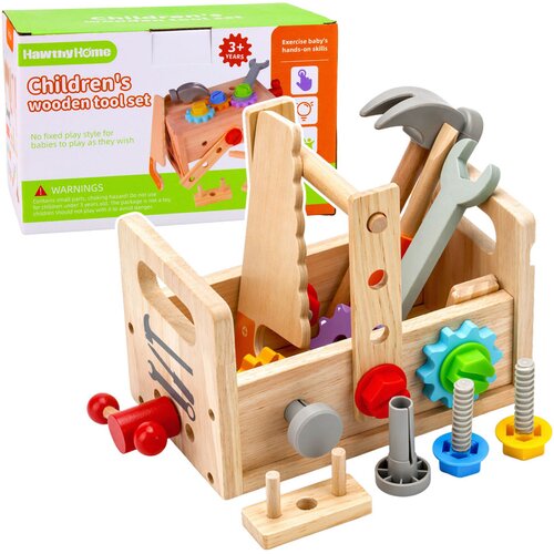  Wooden Toolbox Set for Children with Gears and Nuts Slike