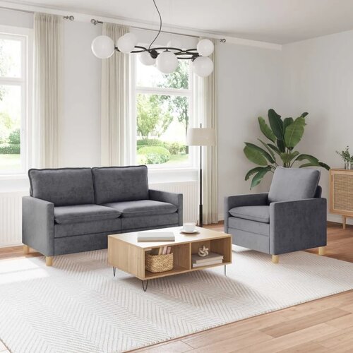  Set sofe 2 kom. Svjetlosiva Poliester - Svjetlosiva 1-sjedalo (60 cm) +2-sjedalo (140 cm) Cijene