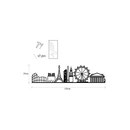 Wallity Zidna dekoracija Panorama evropskih gradova, 120x29 cm, 1,5 mm, Crna Cene