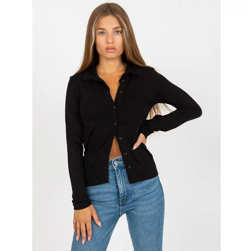 Fashion Hunters Black casual blouse with RUE PARIS buttons