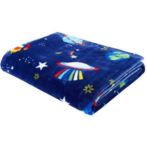 Catherine Lansfield Tamno plava deka za bebe od mikropli&amp;scaron;a 130x170 cm Lost in Space &amp;ndash; Slike