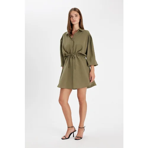 Defacto Shirt Collar Modal Long Sleeve Mini Dress