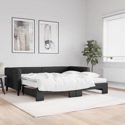vidaXL Izvlečna dnevna postelja z vzmetnicami črna 90x200 cm blago Cene