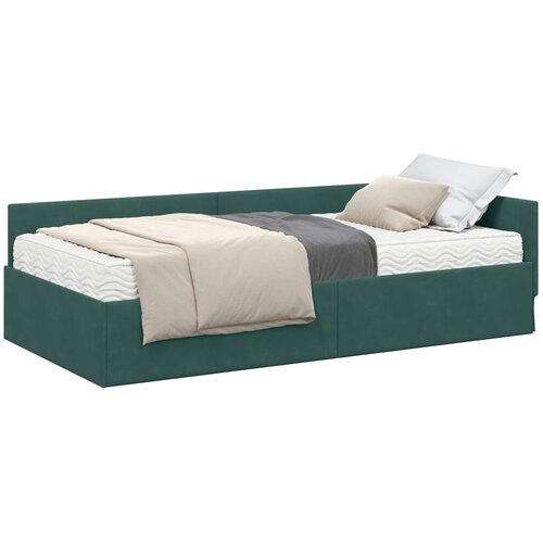 vidaXL Kotni okvir postelje z matrico Drugo 2 pcs Zelena Žamet, (5000121440) Cene