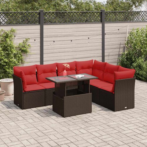  7-dijelni set vrtnih sofa poliratan i bagrem s jastucima smeđi Cijene