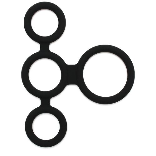 Rimba Latex Play Quatro Cock Ring and Ball Splitter Black Slike