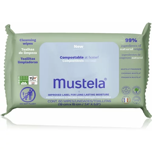 Mustela® Compostable at Home Cleansing Wipes čistilni robčki za otroke od rojstva 60 kos