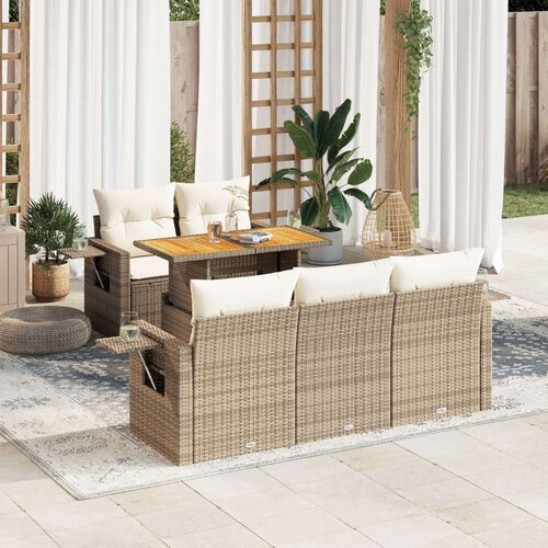 VidaXL 6-dijelni set vrtnih sofa s jastucima bež od poliratana Slike