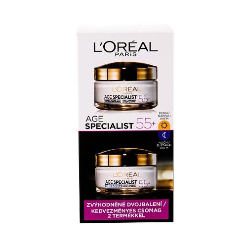 L&amp;acute;Or&amp;eacute;al Paris age Specialist 55+ darilni set dnevna nega za obraz 50 ml + nočna nega za obraz 50 ml za ženske Slike