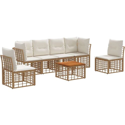  Set vanjskih sofa 7 pcs Prirodna i krema bijela Poliester - Prirodna sa stolom Cijene