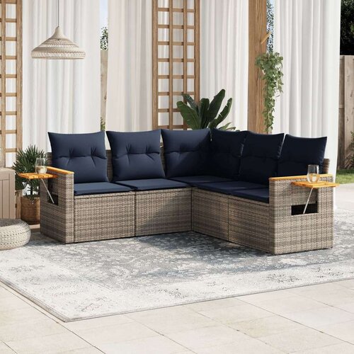  Vrtna garnitura - 5-dijelni set vrtnih sofa od poliratana s jastucima sivi - Siva Bez stola 1 Slike