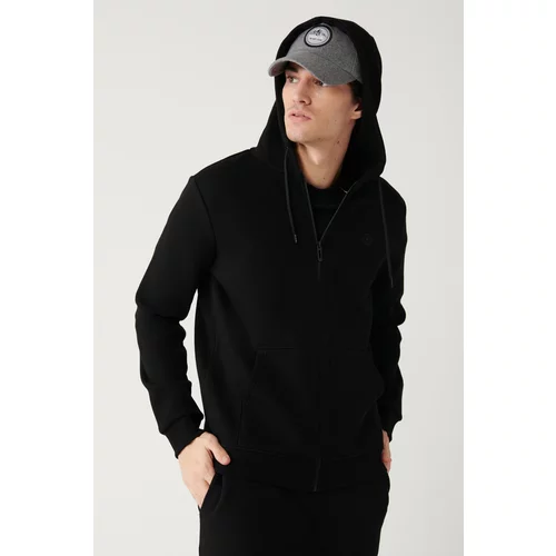 Avva Black Unisex Sweatshirt Hooded With Fleece Inner Collar 3 Thread Zipper Standard Fit Normal Cut