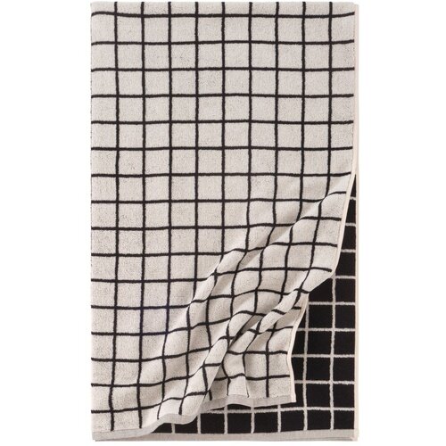 Jotex Črna/bež bombažna brisača 90x150 cm Grid &ndash; Cene