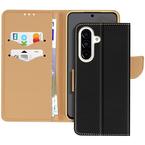 AVIZAR Ohišje za Samsung Galaxy A36 Wallet Leather Saffiano Fancy, Črna / Zlata, (5000014595) Cene