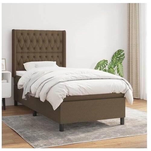  Box spring postelja z vzmetnico temno rjav 90x190 cm blago Cene