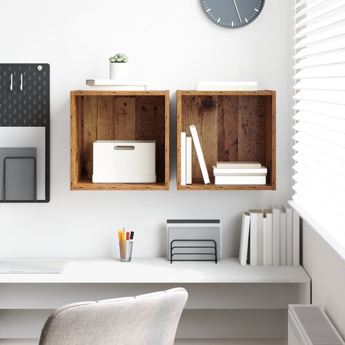VidaXL Stenske omare 2 kosa Stari les 37x37x37 cm Inženirski les Slike