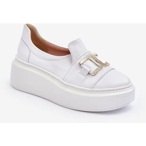 Kesi Women's leather platform shoes, white Lewski 3398/2