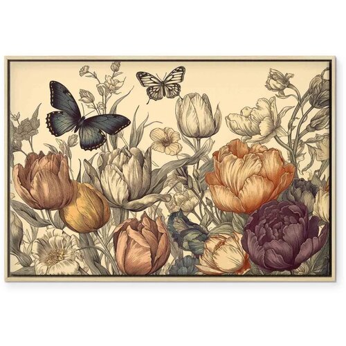 Slika - Colourful tulips on a cream background 120x80 U prirodnom drvenom okviru Cene