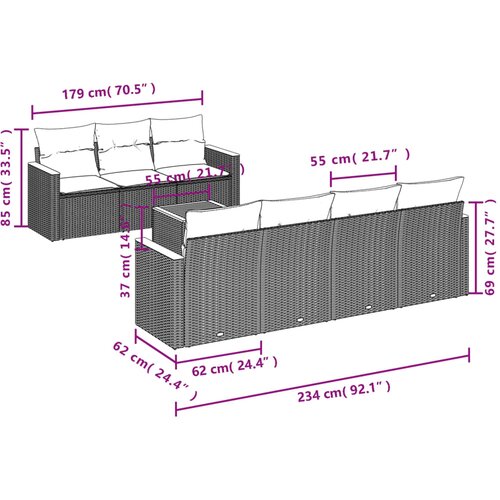  8-dijelni set vrtnih sofa od poliratana s jastucima crni Crna 61 x 62 x 69 cm Slike