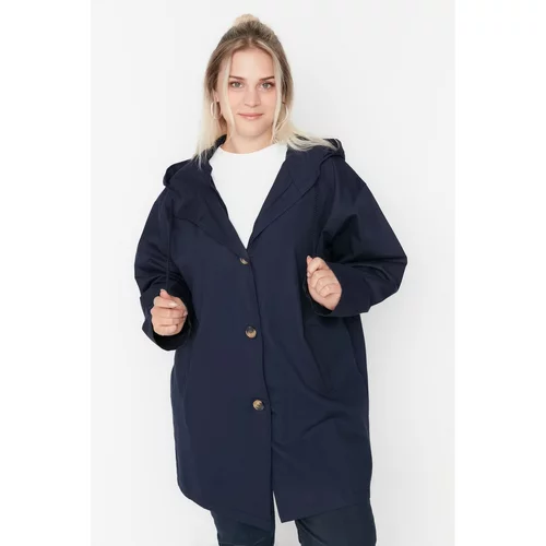 Trendyol Curve Navy Blue Hooded Trench Coat
