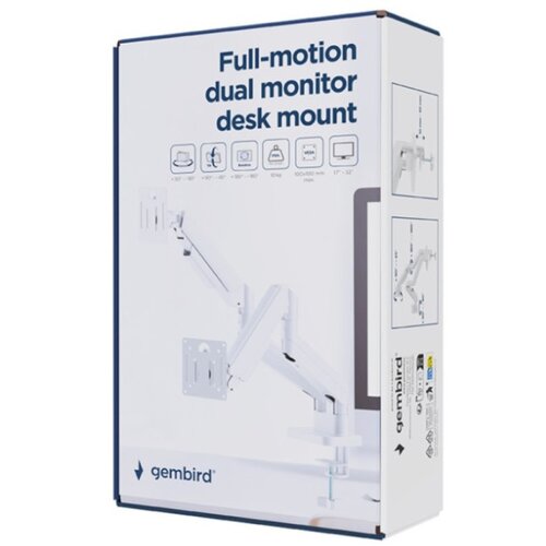 Gembird MA-DA2-06-W Podesivi dupli stoni drzac za monitor, tilt, 17-32 max.10kg White Slike