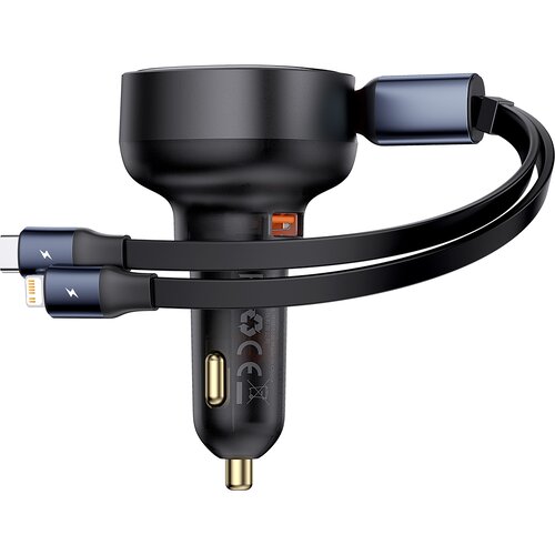 Baseus Avtopolnilec z USB-A in izvlečnim USB-C kablom za iPhone 60W, črn, (21580803) Cene