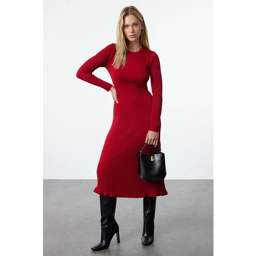 Trendyol Red Midi Knitwear Crew Neck Dress