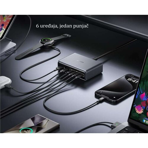 Anker Prime 200W GaN stoni brzi punjač, 6-portova (4x USB-C i 2x USB-A) srebrni Cene