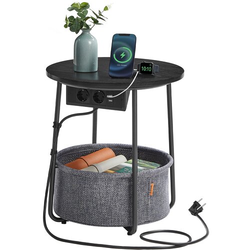 Songmics Bočni stolić sa ugrađenim utičnicama i USB portovima NOIRA 45 cm siva/crna Slike