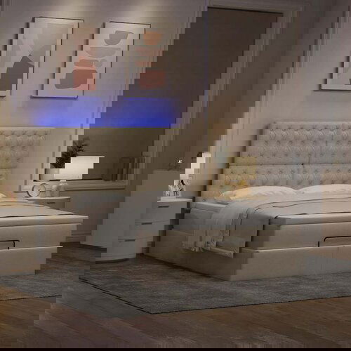 VidaXL Otomanski okvir kreveta s madraca krem 140x200cm od tkanine Slike