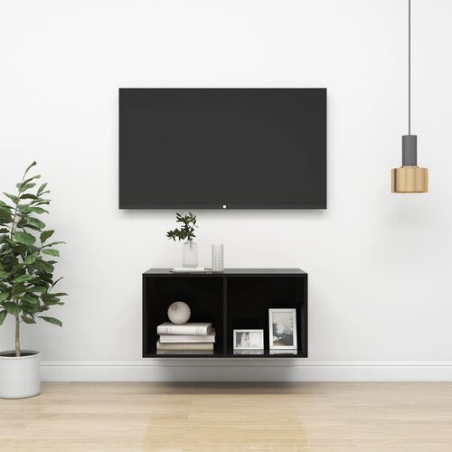 The Living Store Stenska TV omarica visok sijaj črna 37x37x72 cm iverna plo&amp;scaron;ča - TV Omarica, (21375271) Slike