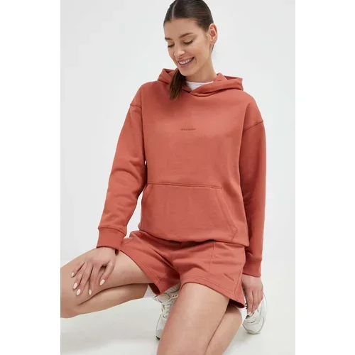 New Balance Bombažen pulover ženska, rdeča barva, s kapuco
