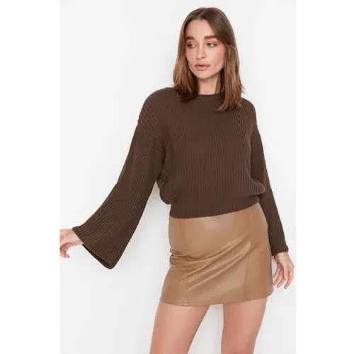 Trendyol Brown Crop and Spanish Sleeve Knitwear Sweater