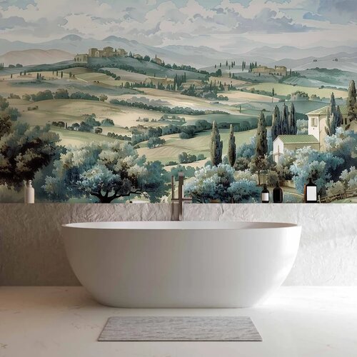  Foto tapeta - Landscape with Green Fields and Trees Tuscan Sunny View 200x140 Vodootporna Cene