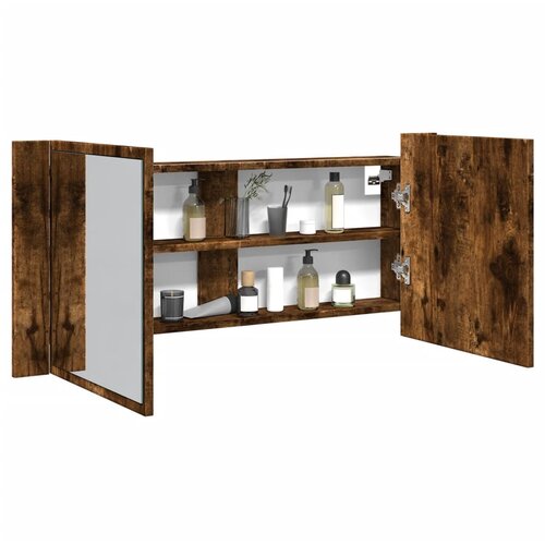 The Living Store LED kopalni&amp;scaron;ka omarica z ogledalom dimljeni hrast 100x12x45 cm - LED Omarica Z Ogledalom, (21660667) Slike