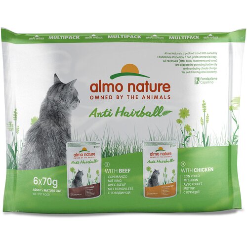 Almo Nature Holistic Anti Hairball - Miks: s pi&scaron;čancem & z govedino 6 x 70 g Cijene