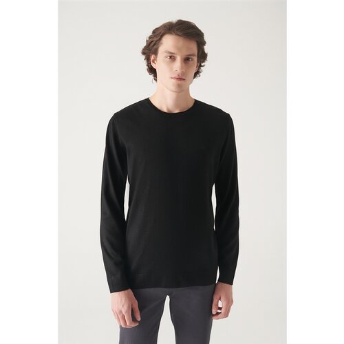 Avva Men's Black Crew Neck Wool Blended Standard Fit Normal Cut Knitwear Sweater Slike