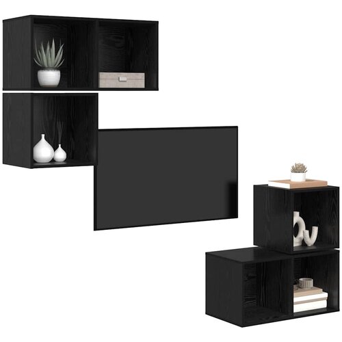 Set TV komoda 4 kom. Crni hrast Konstruirano drvo Crna 37 x 37 x 72 cm Slike