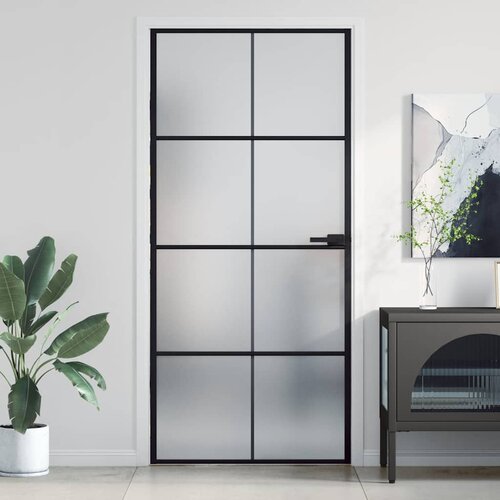 Sobna vrata tanka crna 93x201,5 cm kaljeno staklo i aluminij Slike
