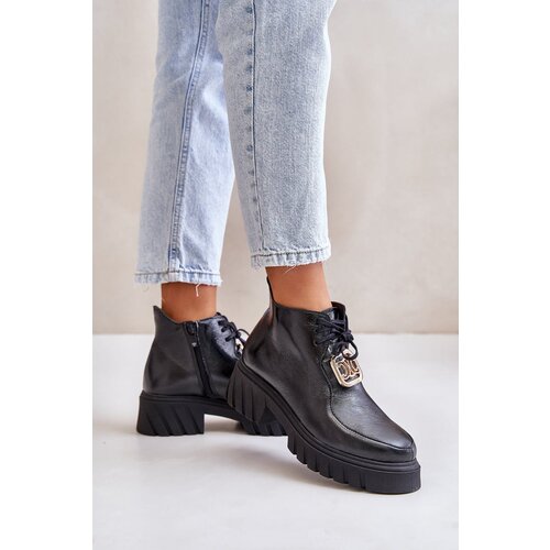 Zazoo 2952 Leather Ankle Boots With Golden Decoration Black Cene